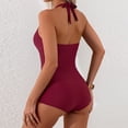 thumbnail image 4 of IYYVV Women Tummy Control One Piece Swimsuits with Shorts Boyleg Retro Bathing Suit Halter Swimwear Wine M, 4 of 6