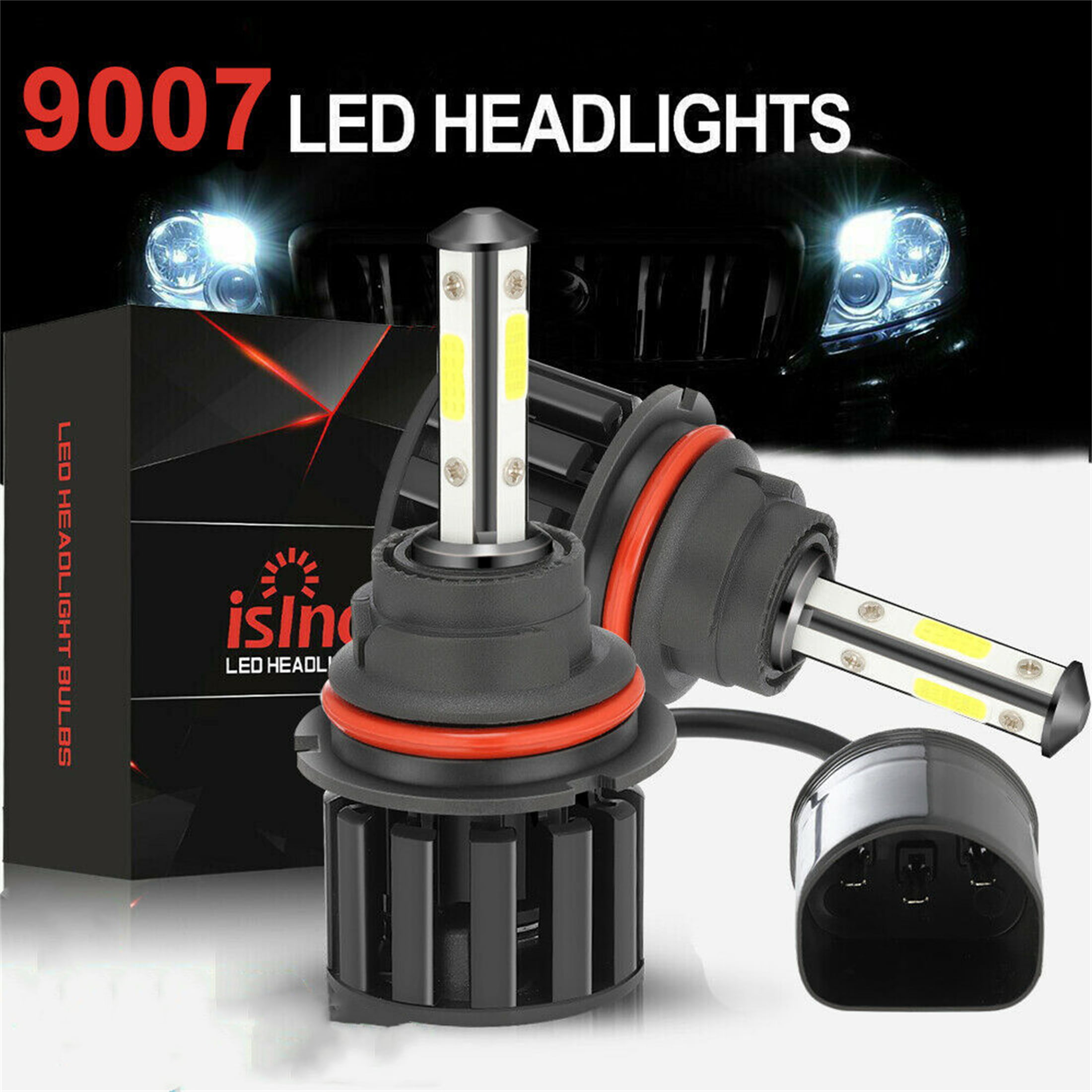 4-Sides 9007 HB5 80W 8000LM LED Headlight Coversion Kit Hi/Low Beam Bulbs 6000K 