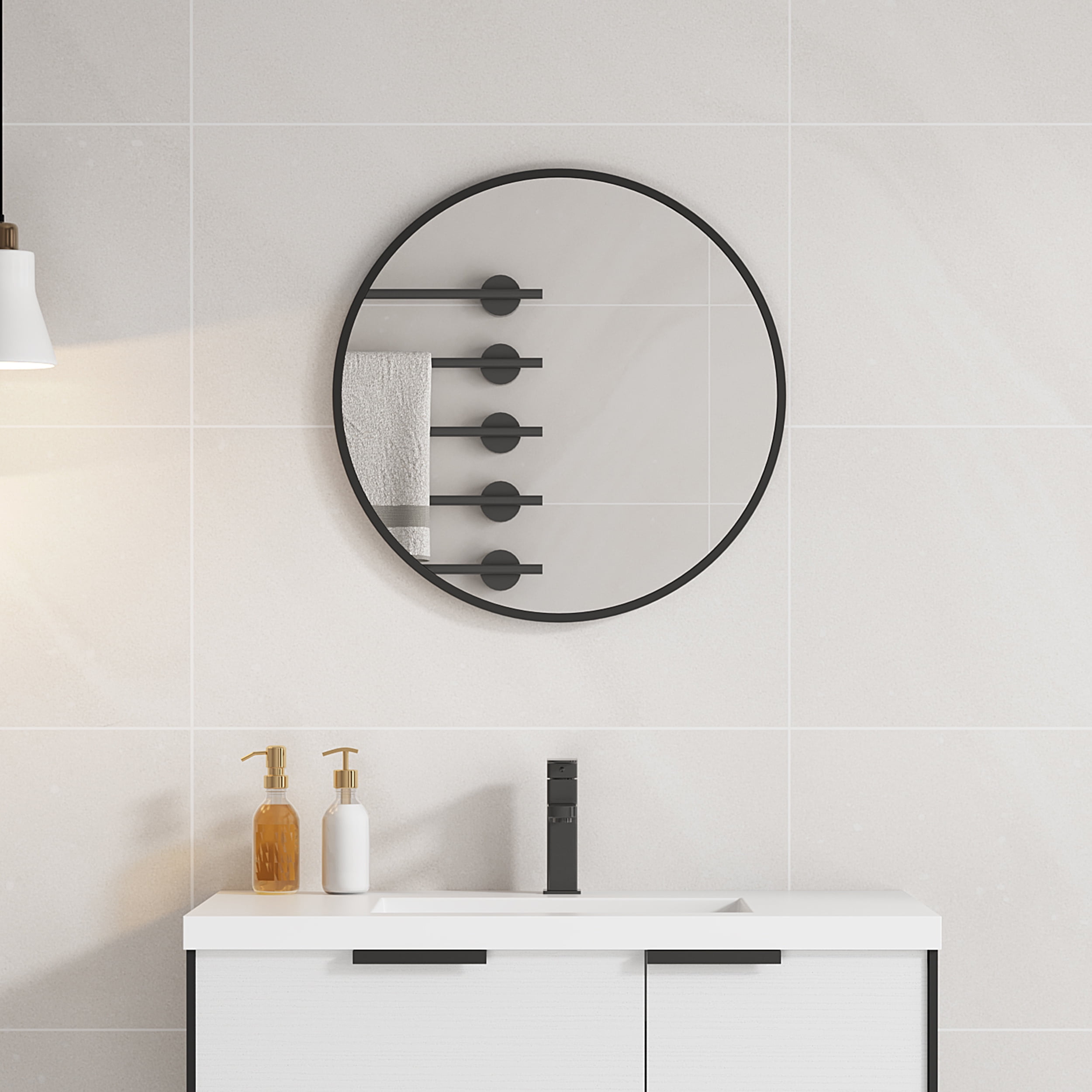 CLFHome 24" Large Round Black Circular Mirror