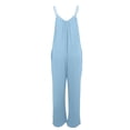 thumbnail image 4 of Adjustable Strap Jumpsuits Women V Neck Casual Summer Sleeveless Loose Jumpsuit Long Pants Rompers with Pockets Sky Blue M, 4 of 7