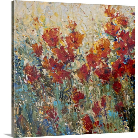 Great BIG Canvas | "Red Poppy Field I" Canvas Wall Art - 24x24