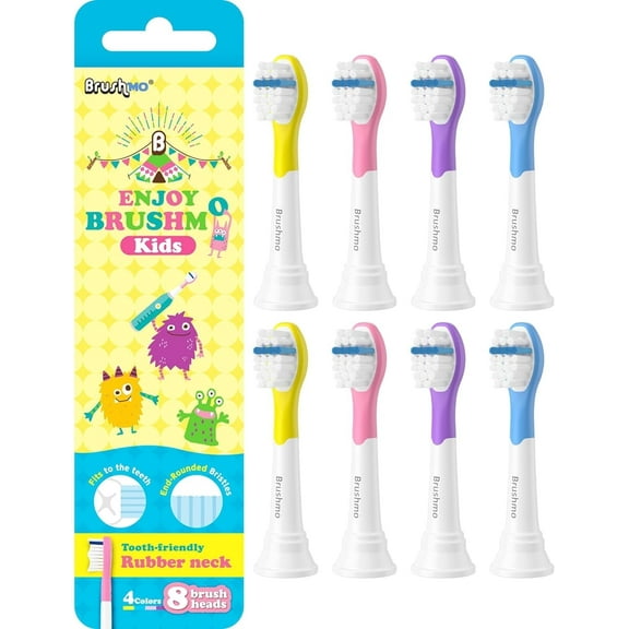 Brushmo Kids Compact Replacement Toothbrush Heads Compatible with Philips Sonicare Kids HX6032 & HX6042, Ultra Soft DuPont Bristles, BM638, 8-Pack (Ages 3 ) Multi-Color