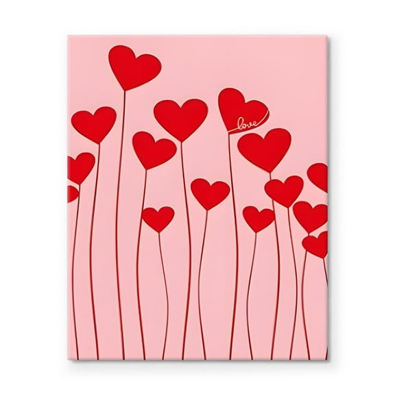 Valentine's Day Canvas Wall Art Decor - Romantic Red Heart Flowers on Pink Background, Love-Themed Canvas Wall Art Decor for Bedroom and Living Room, Valentine's Wall Art for Couples