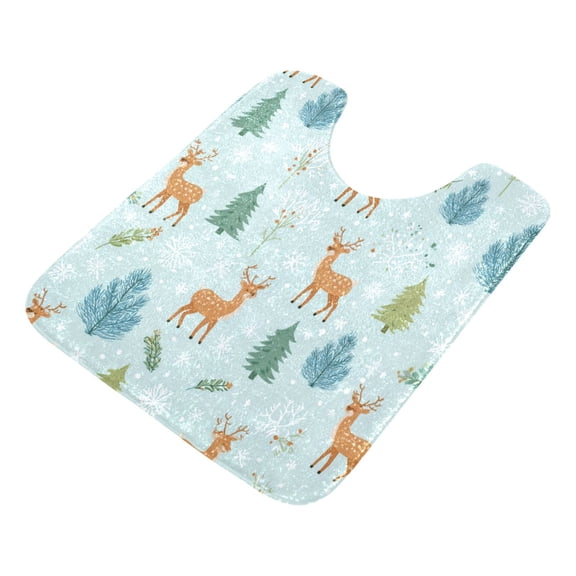 U-Shaped Toilet Mat Plush Bathroom Rug Mat Non Slip Bathroom Mats Deer and Pine Trees Pattern