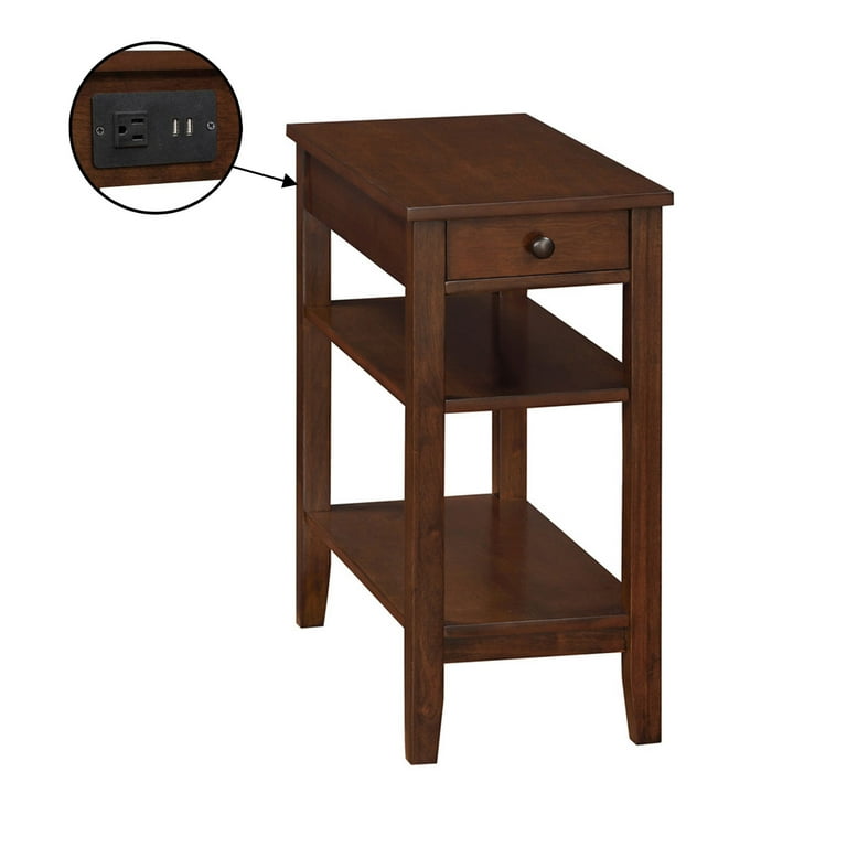 Convenience Concepts American Heritage End Table w Charging Station and Shelves Espresso