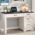 thumbnail image 2 of VEANERWOOD Farmhouse Wood 47" Executive Desk, Home Office 30" High Computer Desk with Drawers and Storage Cabinet, White, 2 of 7
