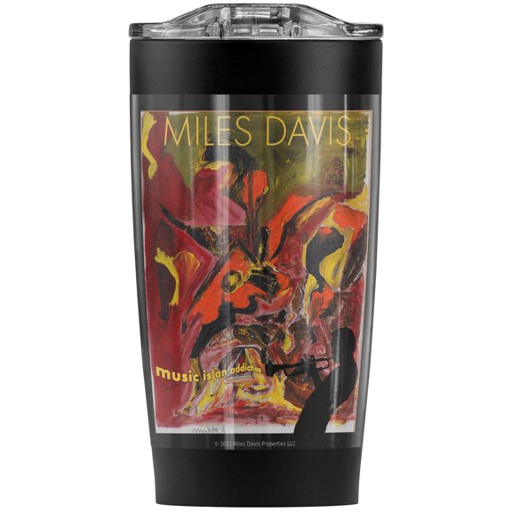Miles Davis/Music Is An Addiction Stainless Steel Tumbler 20 oz Coffee Travel Mug/Cup, Vacuum Insulated & Double Wall with Leakproof Sliding Lid | Great for Hot Drinks and Cold Beverages