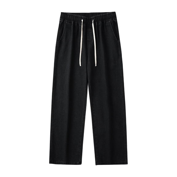 Baggy Jeans for Men Wide Leg Drawstring Elastic Waist Denim Pants Hip Hop Streetwear Casual Summer Jeans with Pockets for Hiking