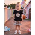 thumbnail image 4 of Cjfdfy Toddler Baby Girl Halloween Outfit Infant Baby Girls Summer Fall Clothes 6 12 18 24 Months 2 3 4 Years Pumpkin Face Print Ruffled Trim Short Sleeve T Shirt Tops and Camouflage Shorts Set, 4 of 9