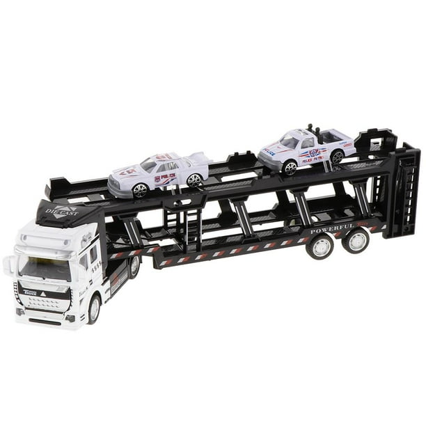 Camión transportador de aleación mini, juguete de fricción, coche de transporte para niños pequeños Blanco