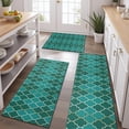 thumbnail image 2 of Teal Gold Checkerboard Checkered Pattern Kitchen Rugs Sets Of 3,Kitchen Runner Rugs Non Skid Washable,Decorative Kitchen Floor Mats for Kitchen,Sink,Laundry,17"x30"+ 17"x47" + 17"x59", 2 of 6
