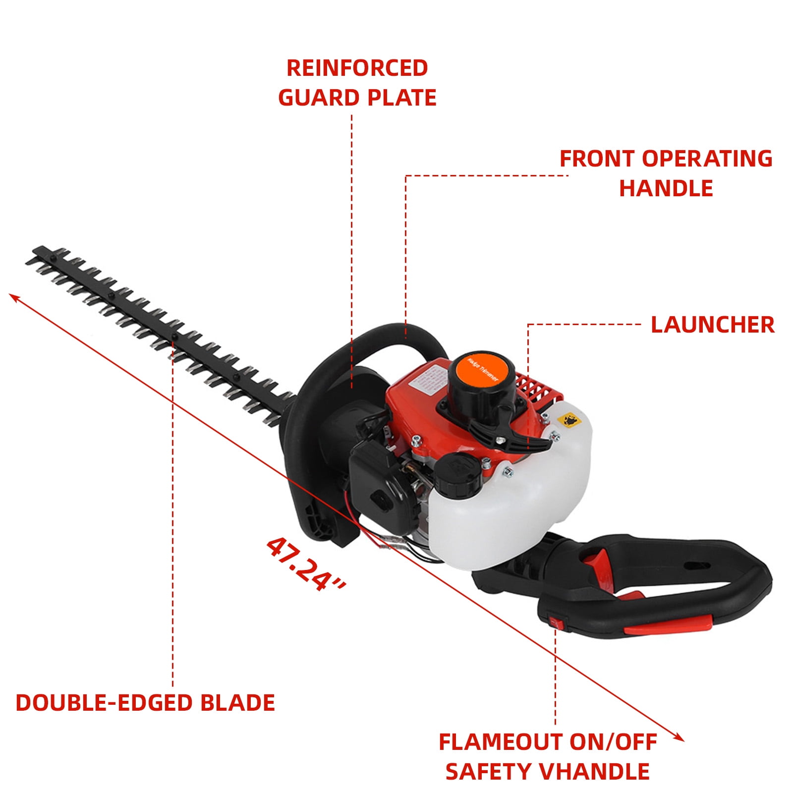 Hedge Trimmer, 1 Set 24 Inch Fuel-efficient Low Voice High-powered Hedge Trimmer Double Side Blade 26cc Gas Bush Cutter