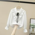thumbnail image 3 of LIaqionyy Girls White Dress Shirts Collared Ruffle Button down Blouse Kids Long Sleeve Cotton Loose Soft Tops for School Uniform, 3 of 7