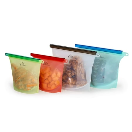Sparks Kitchen Co. Reusable Silicone Food Storage Bags 4 Pack, 2 Large & 2 Medium Storage Containers, Leakproof Seal Cooking Bag Vegetables Meats Baby Food Lunch Snacks Freezer Microwave Sous (Best Meat To Sous Vide)