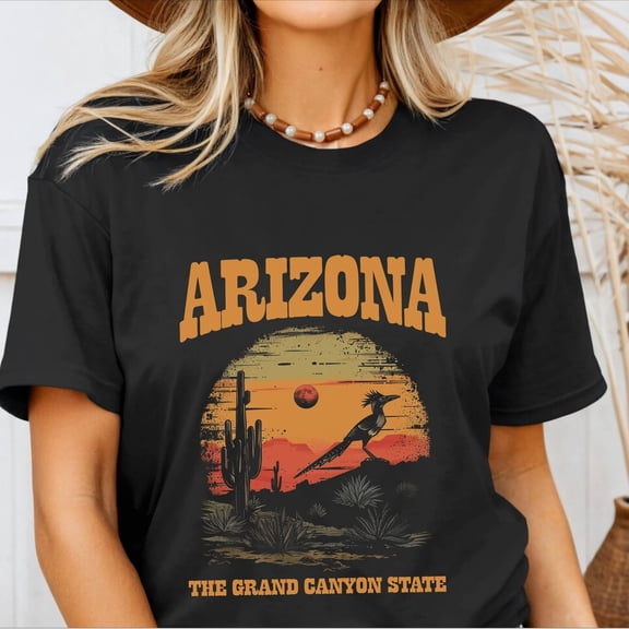 Retro Arizona T-Shirt Vintage Desert Sunset Roadrunner Graphic Tee The Grand Canyon State Apparel Unisex Southwest Souvenir Top Casual Summer Cotton Shirt