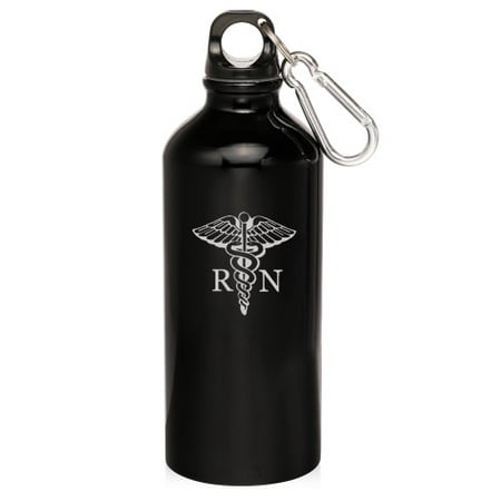 Black 20oz Aluminum Sports Water Bottle Caribiner Clip ZW417 Medical Symbol RN Registered (Best Bottles To Register For)