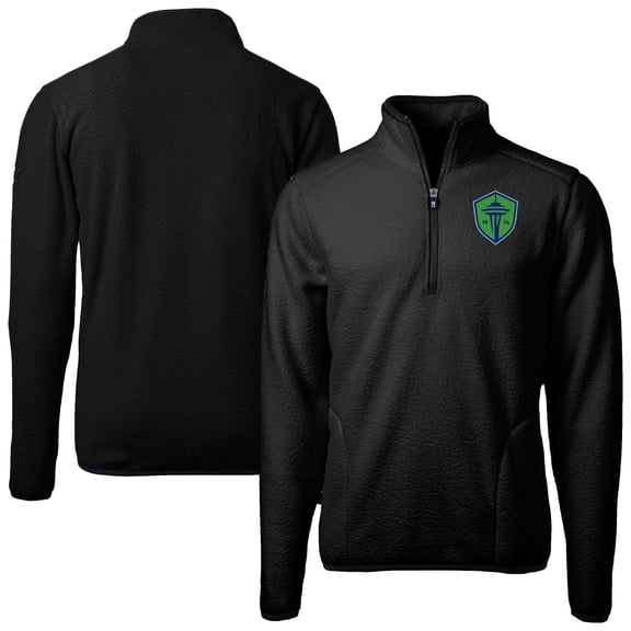 Men's Cutter & Buck  Black Seattle Sounders FC Big & Tall Cascade Eco Sherpa Fleece Quarter-Zip Pullover Jacket