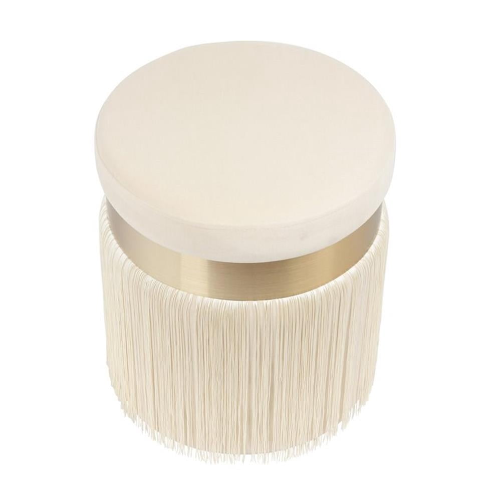 Maklaine 16.3"H Transitional Velvet and MDF Ottoman in Cream