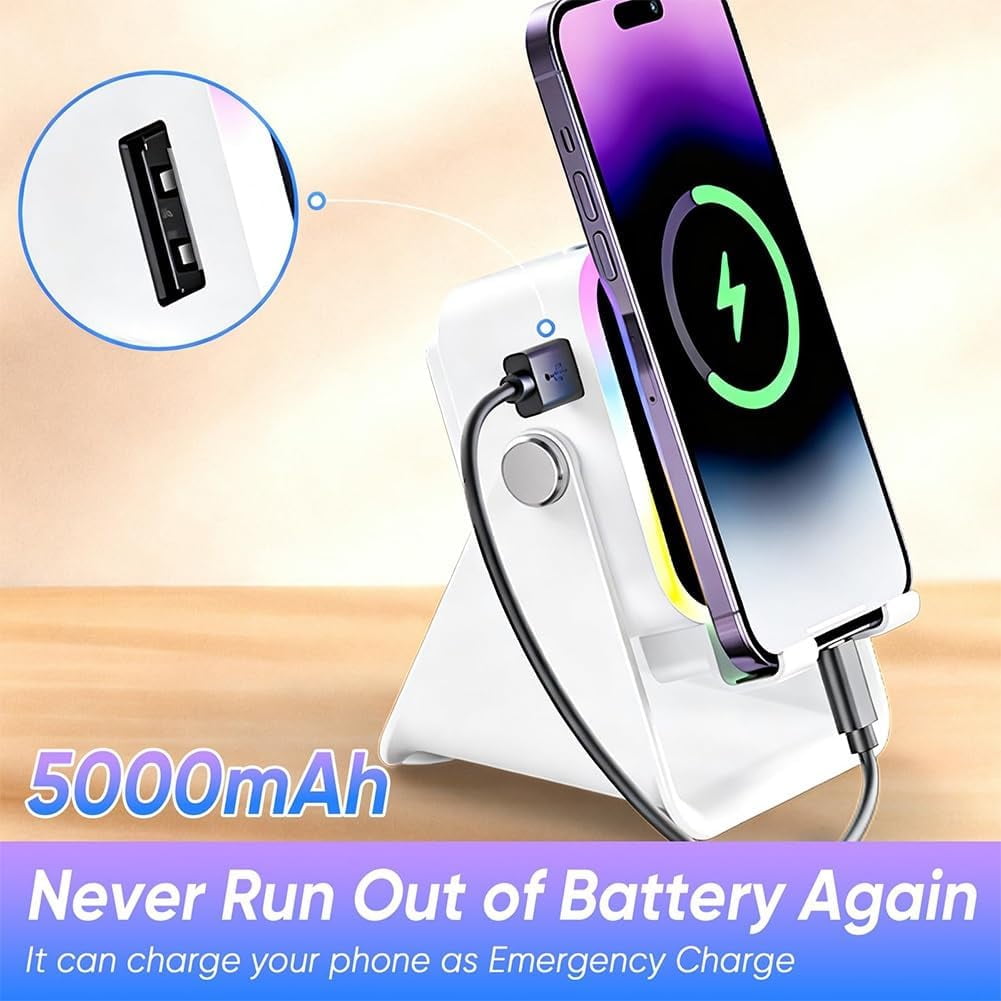 5-in-1 Wireless Induction Bluetooth Speaker with Adjustable Phone Stand, Ambient Light, Rechargeable Speakers Amplifier for iPhone, Home Mini Portable Holder Desktop, (Black*1)