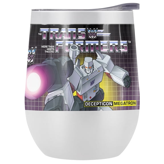 Transformers Official Megatron 12 oz Stemless Tumbler, Stainless Steel Travel Cup|Lake Tumbler|Insulated with Leak Resistant Slide-Lock Lid