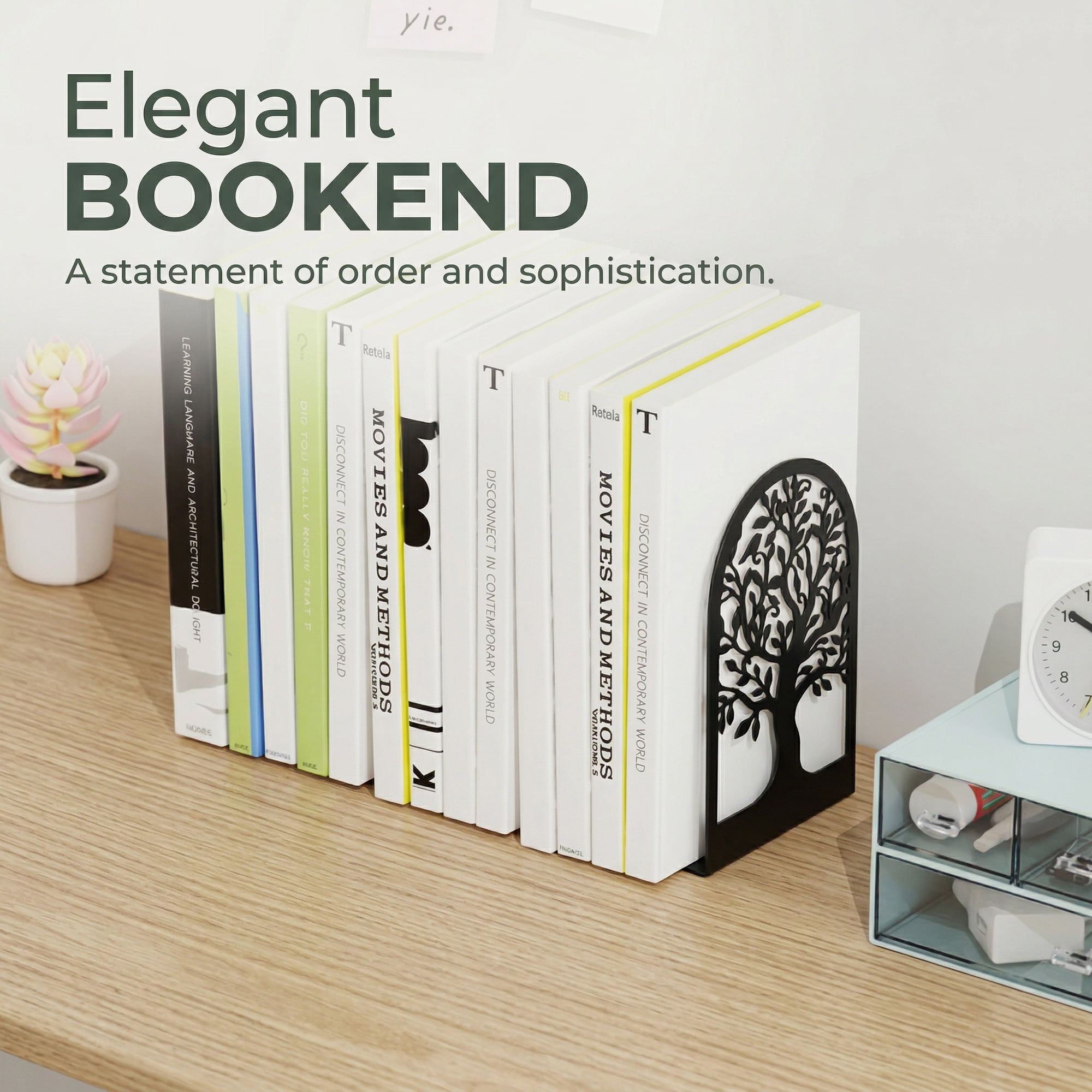 Unique Bargains Expandable Non-Skid Geometric Bookends With Compartments 2 Pcs Style A