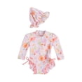 thumbnail image 1 of Toddler Baby Girl Swimsuit One-Piece Long Sleeve Ruffle Floral Print Rash Guard Zipper Bathing Suit, 1 of 5