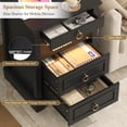 thumbnail image 6 of Hiphuta Wide Farmhouse Nightstand with Charging Station, Wood Night Stands End Table with 3 Drawer, LED Bedside Table for Bedroom Living Room, Black, 6 of 8