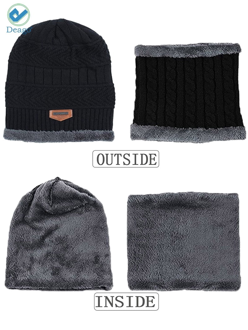 Deago 2-Pieces Winter Beanie Hat Scarf Set Warm Fleece Lined 