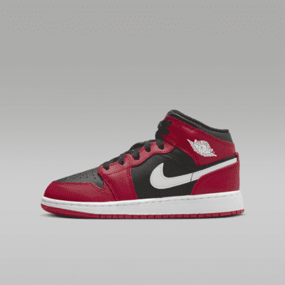 Air Jordan 1 Mid Big Kids' Shoes Color: Black/Gym Red/White Size: 5.5Y