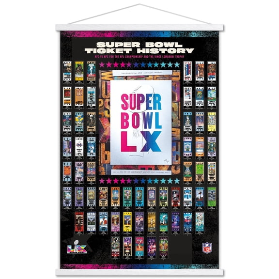 NFL League - Super Bowl LX Ticket Collage Wall Poster with Magnetic Frame, 22.375" x 34"
