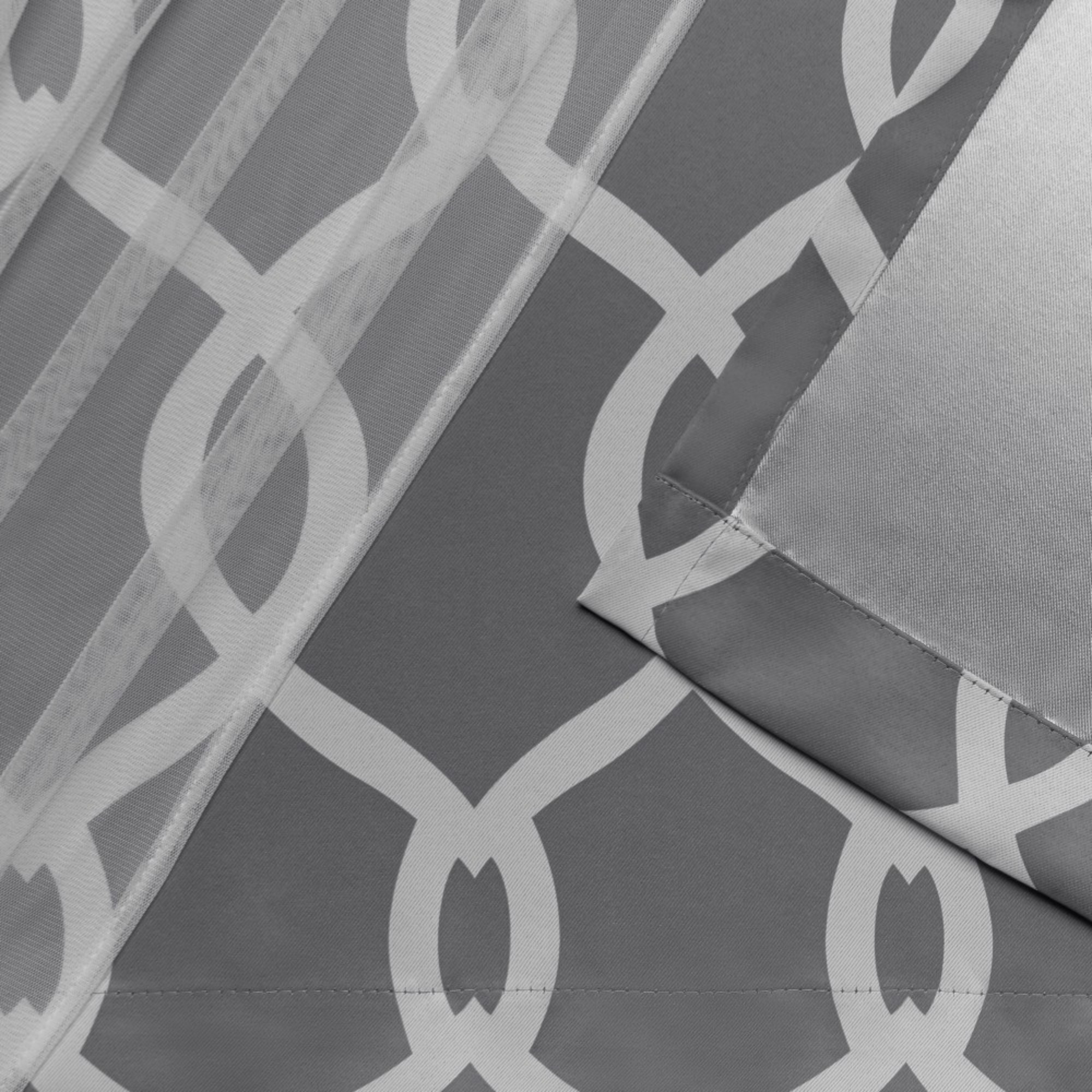 Exclusive Home Curtains 2 Pack Carmela Layered Geometric Blackout and Sheer Grommet Top Curtain Panels, Charcoal, 52x84