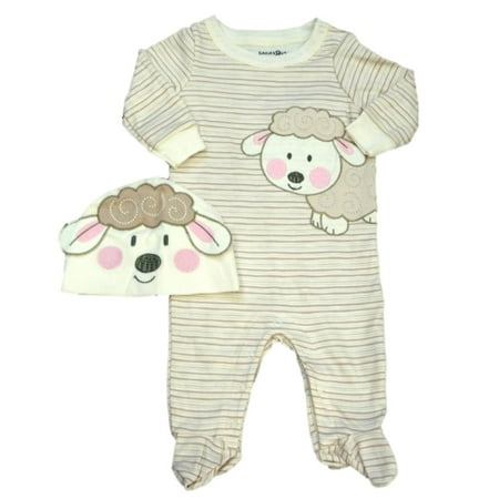 Babies R Us Infant Girls Baby Lamb Coveralls & Hat Set Sleeper Outfit