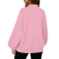 thumbnail image 5 of WTOBBY Women's Oversized V-Neck Zip-Front Jacket, Long Sleeve Solid Color Loose Fit Shacket, Casual Streetwear Open Style Coat, Lightweight Layering Piece for Women,Pink L, 5 of 6