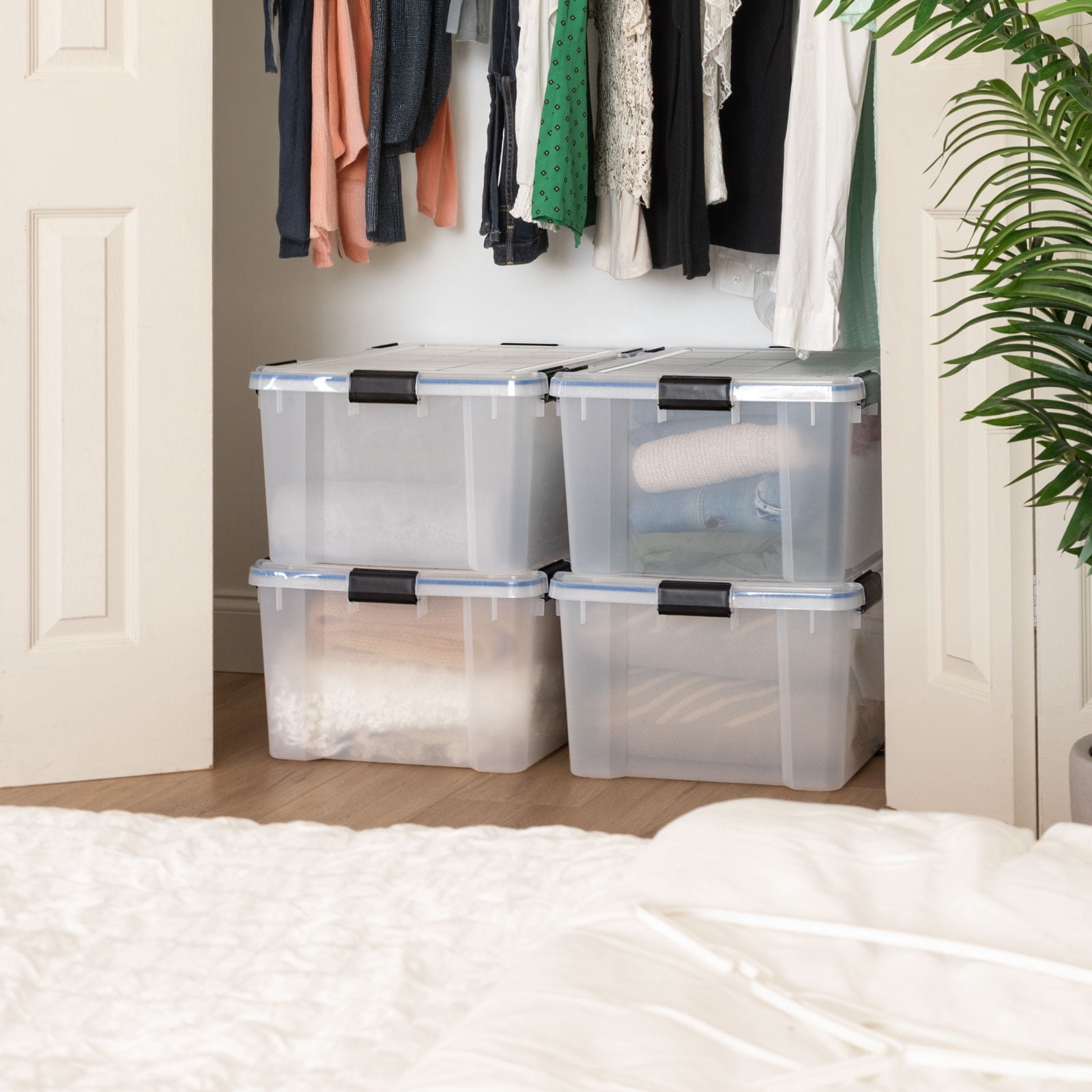 IRIS 60 Qt. Plastic Storage Bins with Sealed Lids, Clear Gasket Box, Airtight Containers 4Pk