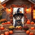 thumbnail image 2 of Lilixerw Halloween Door Banner, Fluffy Kitten Witch Hat Pumpkin Falling Maple Leaf Print, for Entry Door, Wall, Porch and Party Backdrop Decoration, 70.8x35.4 inch, 2 of 6