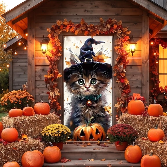 Halloween Door Curtain 35x71 Inch, Holiday Decoration Background Banner with Perforated Corners, Spooky Home Party Decor