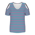 thumbnail image 5 of YHAJDS T Shirts for Women Short Sleeve V Neck Striped Print Off Shoulder Casual Summer Top, 5 of 5