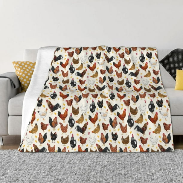 Fotbe Roosters and Chickens Manta de Franela con Estampado, Manta Ultrasuave para Cama, Sofá, Auto, Hipoalergénica y Antibolitas-60"x50"