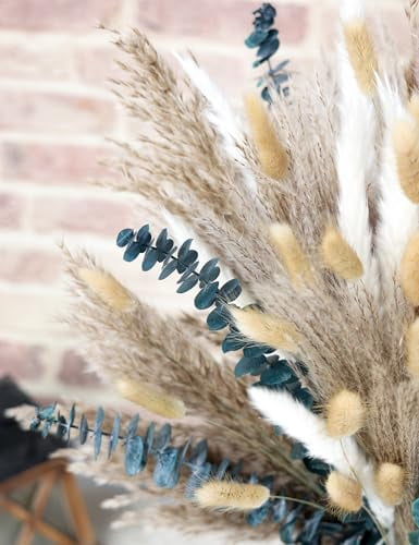 120 PCS Dried Pampas Grass Bouquet, Natural Reed Grass and Dried Flowers for Boho Wedding, Home Table, Rustic Farmhouse Decor (Light Brown)