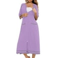 thumbnail image 5 of Abomasnow Women's Zipper Robe 3/4 Sleeve Housecoats Full Length House Dress Loungewear Long Nightgown with Pockets, 5 of 6