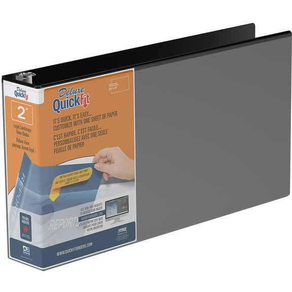 QuickFit Landscape Round Ring View Binder for Spreadsheets - 2" Binder Capacity - Legal - 8 1/2" x 14" Sheet Size - Round Ring Fastener(s) - 2 Internal Pocket(s) - Black - Recyc | Bundle of 2 Each