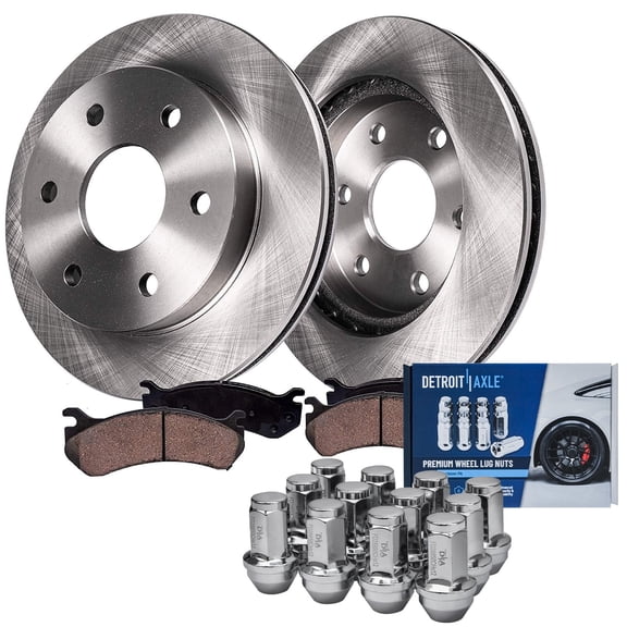 Detroit Axle - 4WD Front Brake Kit for Ford F-150 Lincoln Mark LT [6 Lug] Disc Brake Rotors Ceramic Brake Pads 12pc Wheel Lug Nuts