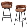 thumbnail image 1 of Bar Stools Set of 2, 30" Counter Height Barstools with Woven Back and Footrest, Modern Upholstered Kitchen Island Chairs for Kitchen Island, Cafe, Pub, Bar Counter, Whiskeybrown, 1 of 8