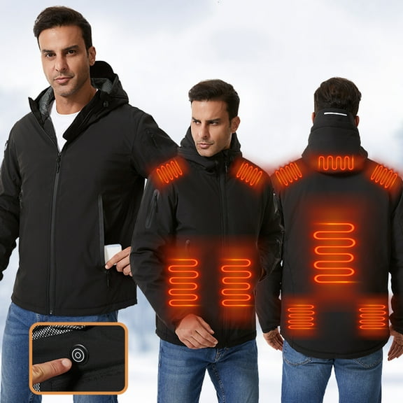 Gamivast Heated Jacket for Men Women 10 Heating Zones Long Sleeve Washable Hooded Jackets with Multiple Pockets Warm Zip up USB Charging Heated Coats Thermal Outerwear no Power Bank