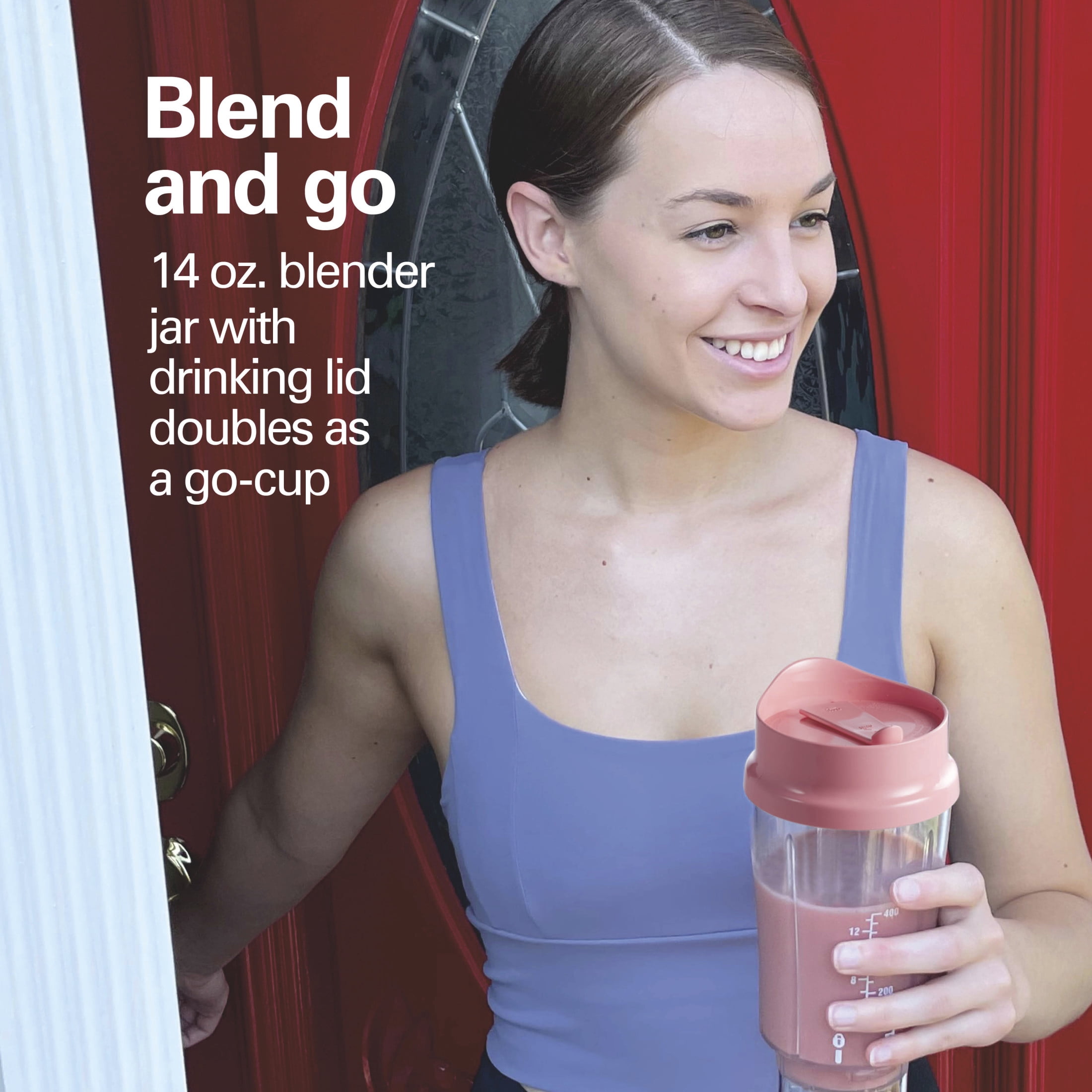 Hamilton Beach Personal Blender for Smoothies with Travel Lid, 14 oz, Coral