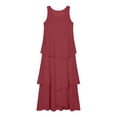 thumbnail image 6 of Dresses for Women Sleeveless Fashion Solid Tiered Chiffon Casual Flowy A-Line Maxi Dress Wine S, 6 of 7