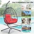 thumbnail image 3 of UHOMEPRO Outdoor Egg Chair, Patio PE Wicker Swing Egg Chair with Stand, Cushion and Headrest, All-Weather Rattan Hanging Basket Chair Hammock Chair for Home Bedroom Patio Balcony, Red, 3 of 7