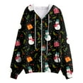thumbnail image 6 of idosla Women's Christmas Zip Up Hoodies Boho Long Sleeve Printed Drawstring Oversized Hooded Sweatshirt with Pockets (Black, XL), 6 of 7