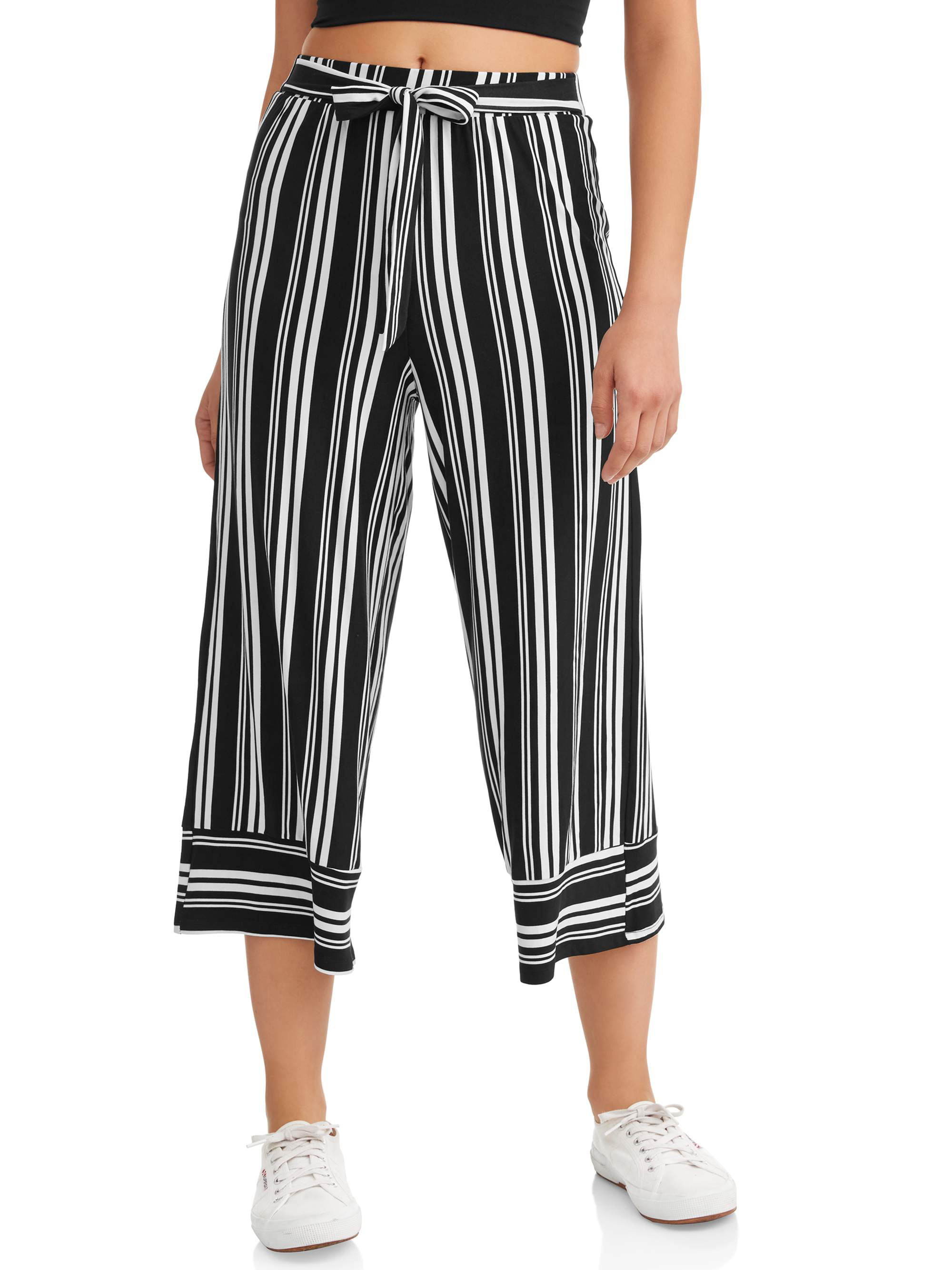 No Comment - Juniors' Yummy Wide Leg Crop Pants with Tie Waist ...