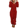 thumbnail image 3 of Frostluinai Christmas Fleece Onesie Pajamas for Women Sherpa Fuzzy Zipper Hooded One Piece Jumpsuit Warm Cinch Bottom Sleepwear with Pockets, 3 of 5